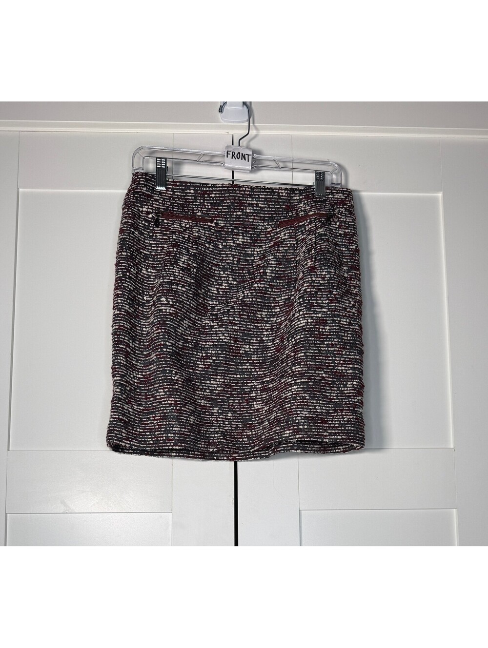 LOFT Women’s Size 2 Burgundy Gray Tweed Textured Mini Skirt Zip Pockets